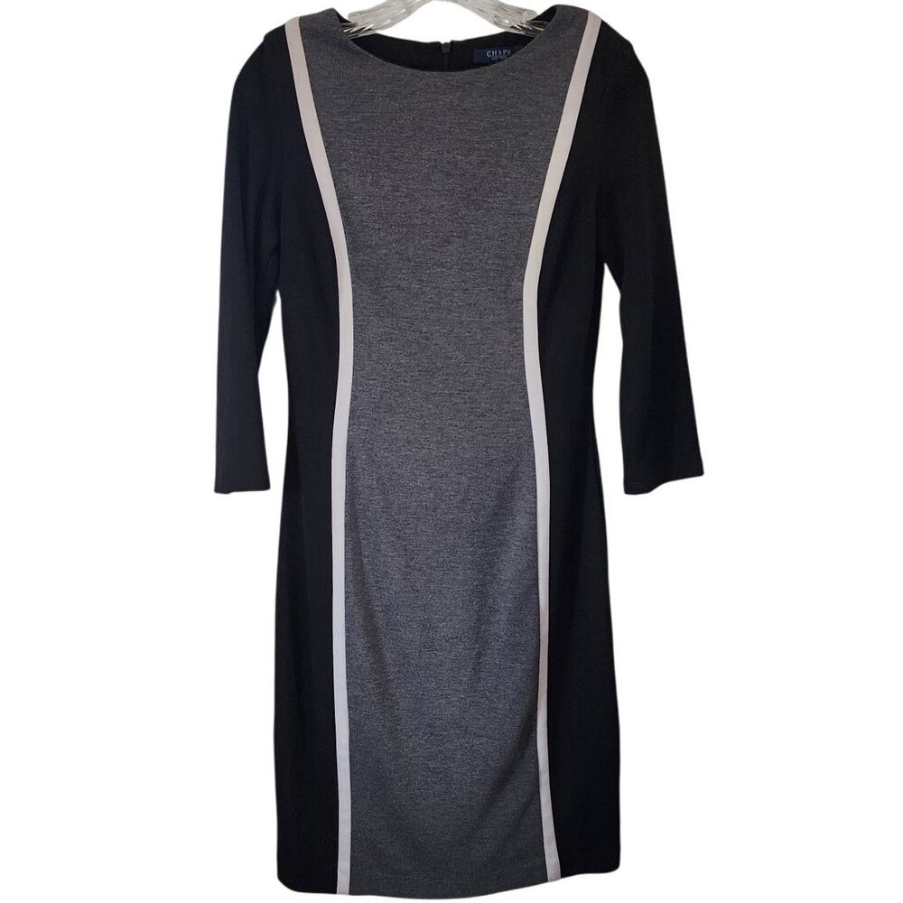 Chaps Ralph Lauren Stretch Black Gray Sheath Dress Size 4